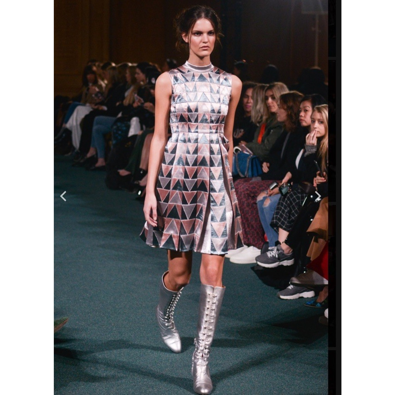 $3345 Huishan Zhang Metallic Silk A-Line Patchwork Dress Runway Collection Us 6 — image 2 of 8